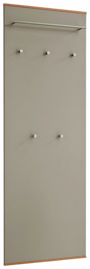 Garderobenpaneel aus der Serie LOVENO von VOSS in Frontalansicht, mit mehreren Haken und einer Kleiderstange.