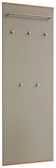 Garderobenpaneel aus der Serie LOVENO von VOSS in Frontalansicht, mit mehreren Haken und einer Kleiderstange.