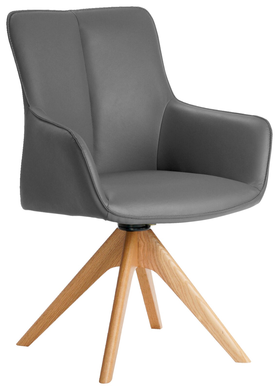Grijze fauteuil met houten poten, zijaanzicht
