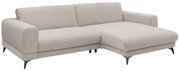 Beige Ecksofa mit modernem Design, abgebildet aus einer leicht seitlichen Perspektive.
