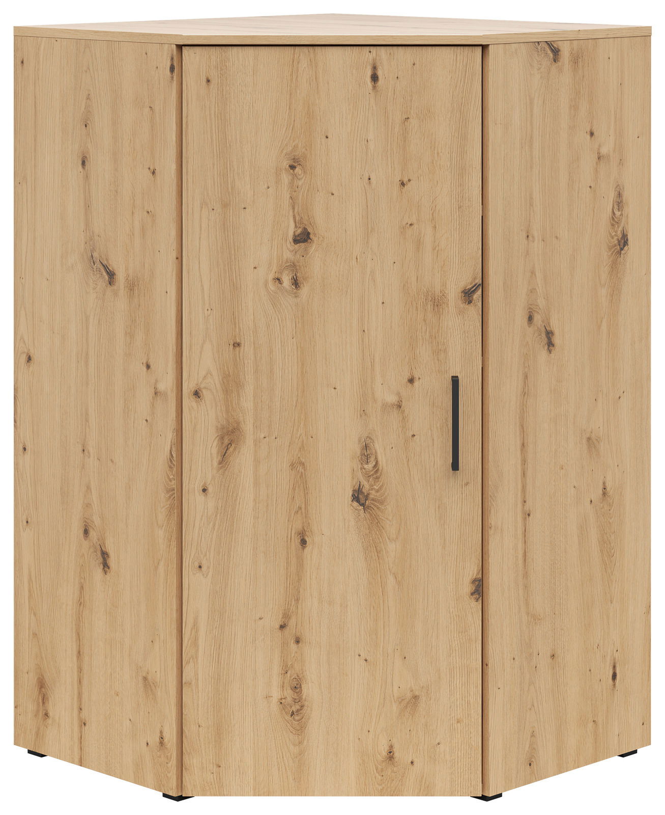 Eckkommode aus hellem Holz mit natürlicher Maserung, frontal betrachtet