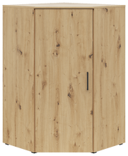 Eckkommode aus hellem Holz mit natürlicher Maserung, frontal betrachtet