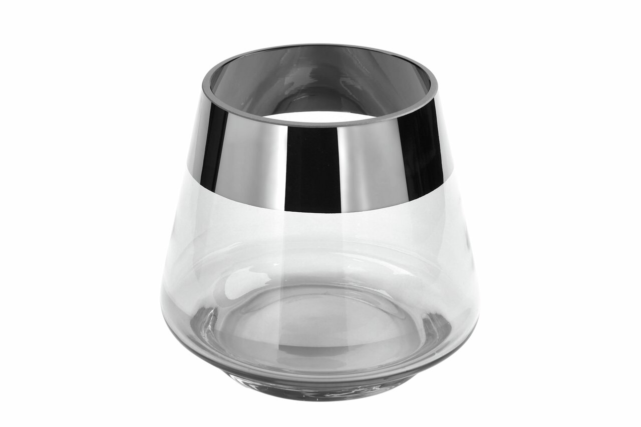 Teelicht Jona 15cm aus Glas mit silbernem Rand, seitliche Perspektive