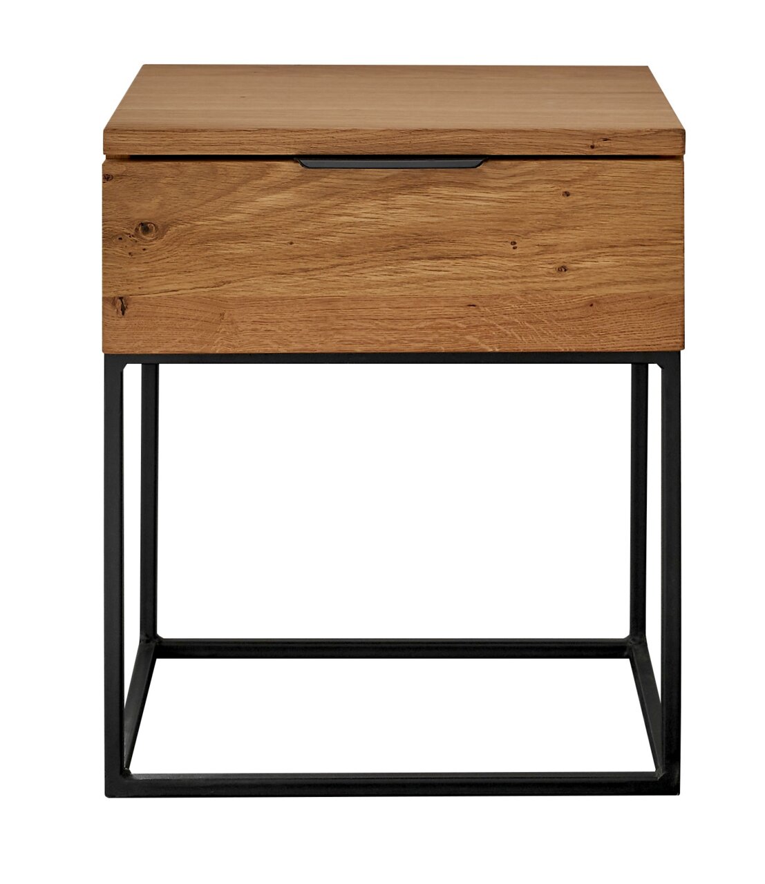 Nachtkommode aus Holz mit schwarzem Metallgestell, Frontalansicht