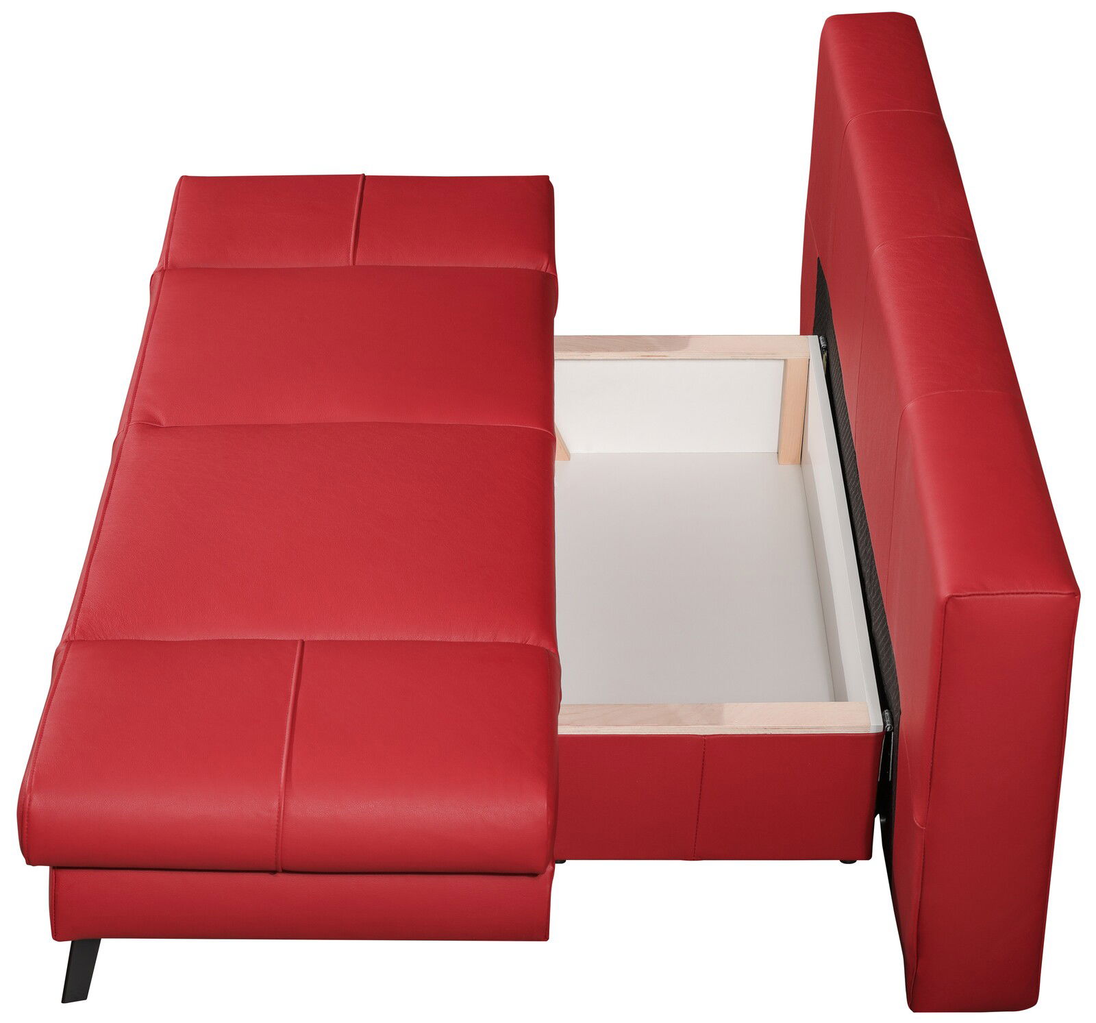 Roter Querschläfer mit geöffneter Bettkastenansicht von oben