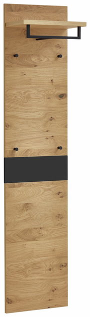 Garderobenpaneel aus Holz mit schwarzem Akzent, seitliche Perspektive