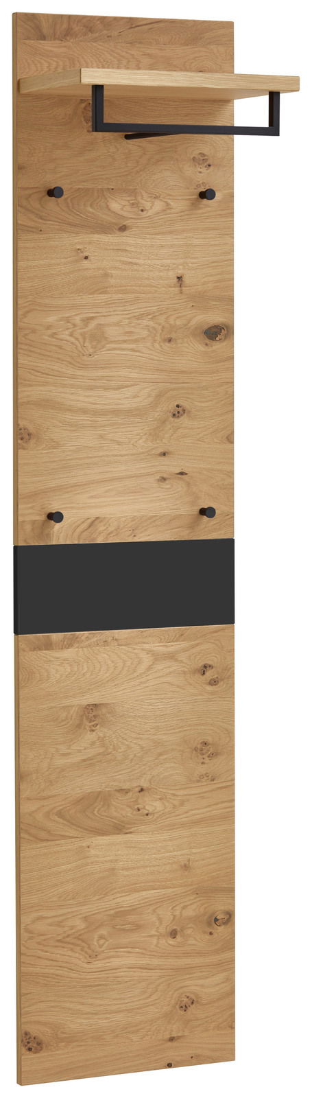 Garderobenpaneel aus Holz mit schwarzem Akzent, seitliche Perspektive