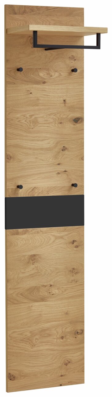 Garderobenpaneel aus Holz mit schwarzem Akzent, seitliche Perspektive