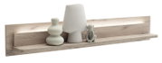 Houten wandplank met decoratieve vazen en beeldje, zijaanzicht