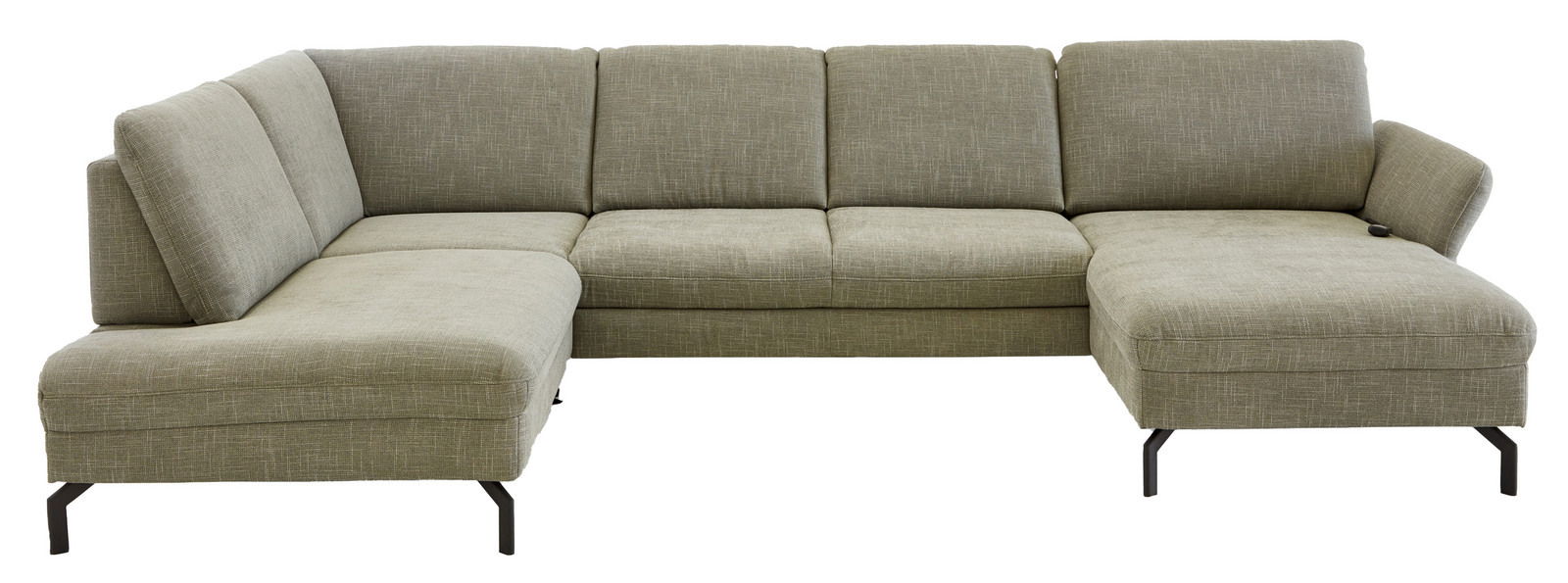 Beldomo System Wohnlandschaft WIESBADEN Grüne Polsterrundecke in L-Form mit modernen schwarzen Metallfüßen, Vorderansicht