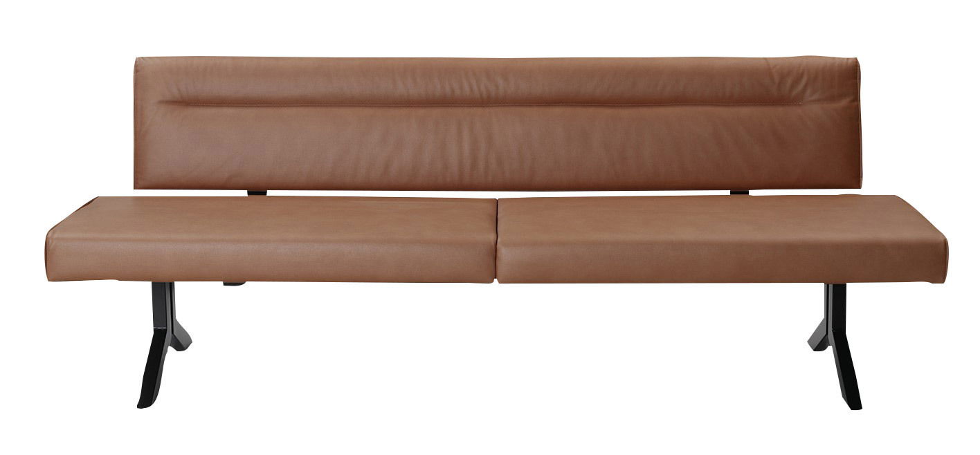 Braune Sitzbank Moderano LAURA aus Leder mit schwarzem Metallgestell, Frontalansicht