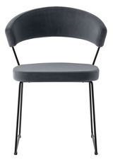 Moderner Stuhl mit schwarzem Metallgestell und grauem Polstersitz, Frontalansicht