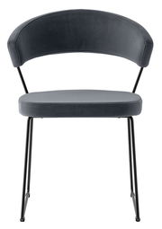 Moderner Stuhl mit schwarzem Metallgestell und grauem Polstersitz, Frontalansicht