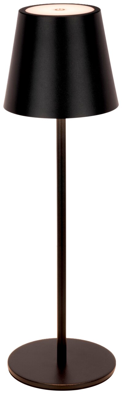 Novel Akku-Tischleuchte SEATTLE Schwarze Akku-Tischleuchte mit konischem Schirm, frontal betrachtet