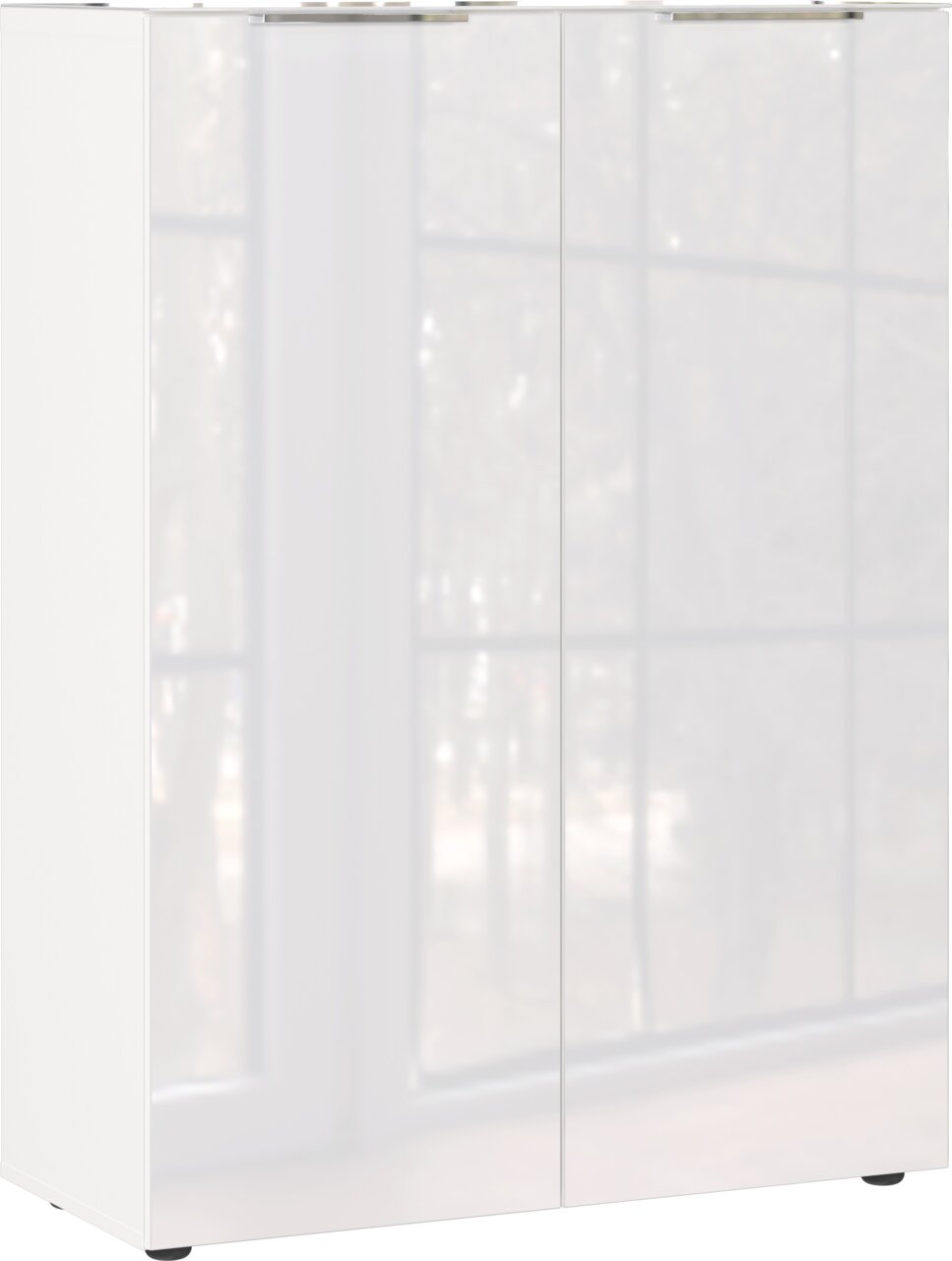 Moderner weißer Schuhschrank mit zwei Türen, Frontansicht