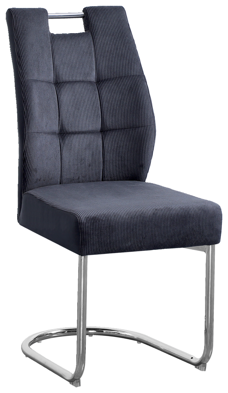 Z2 Schwingstuhl OLEG Moderner Schwingstuhl mit dunkelgrauem Stoffbezug und verchromtem Gestell, seitliche Perspektive