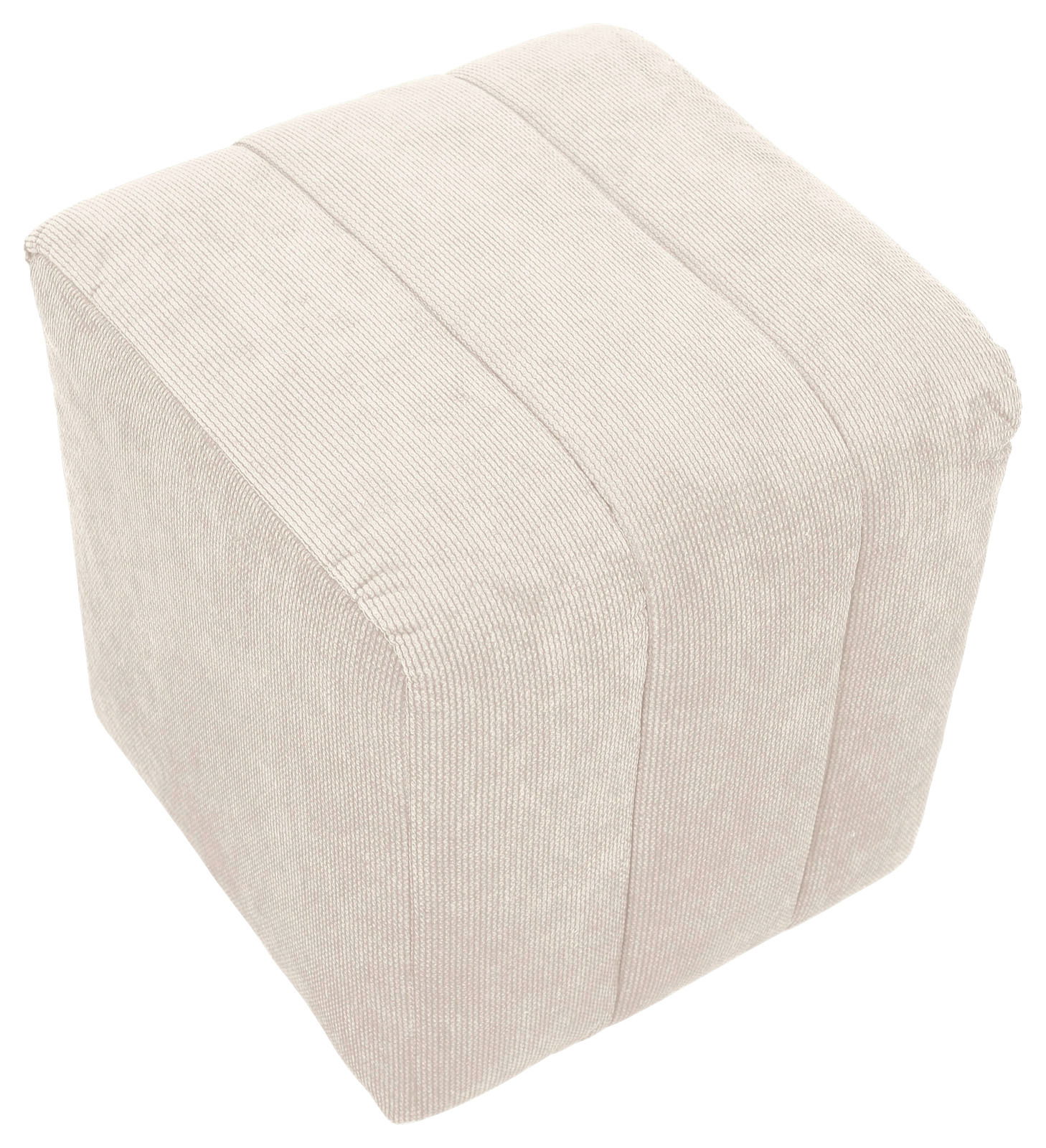 Beiger Hocker aus Stoff in Draufsicht