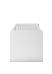 Weißes Babybett aus der Vorderansicht mit schlichtem Design.