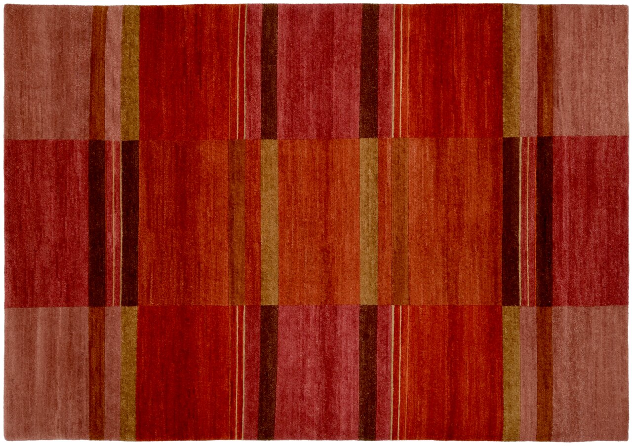 Wollteppich mit roten und orangefarbenen Streifen, Draufsicht