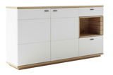 Modernes Sideboard in Weiß mit Holzdetails, Frontansicht