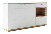 Modernes Sideboard in Weiß mit Holzdetails, Frontansicht