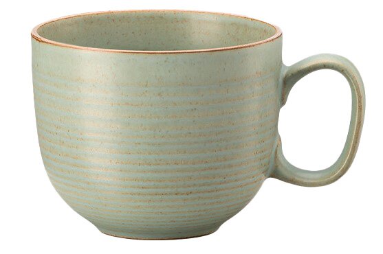 Grüne Cappuccino-Obertasse Leaf mit Streifenmuster, seitliche Perspektive