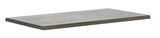 Graue Tischplatte mit Holzmaserung, seitliche Perspektive