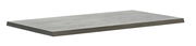 Graue Tischplatte mit Holzmaserung, seitliche Perspektive