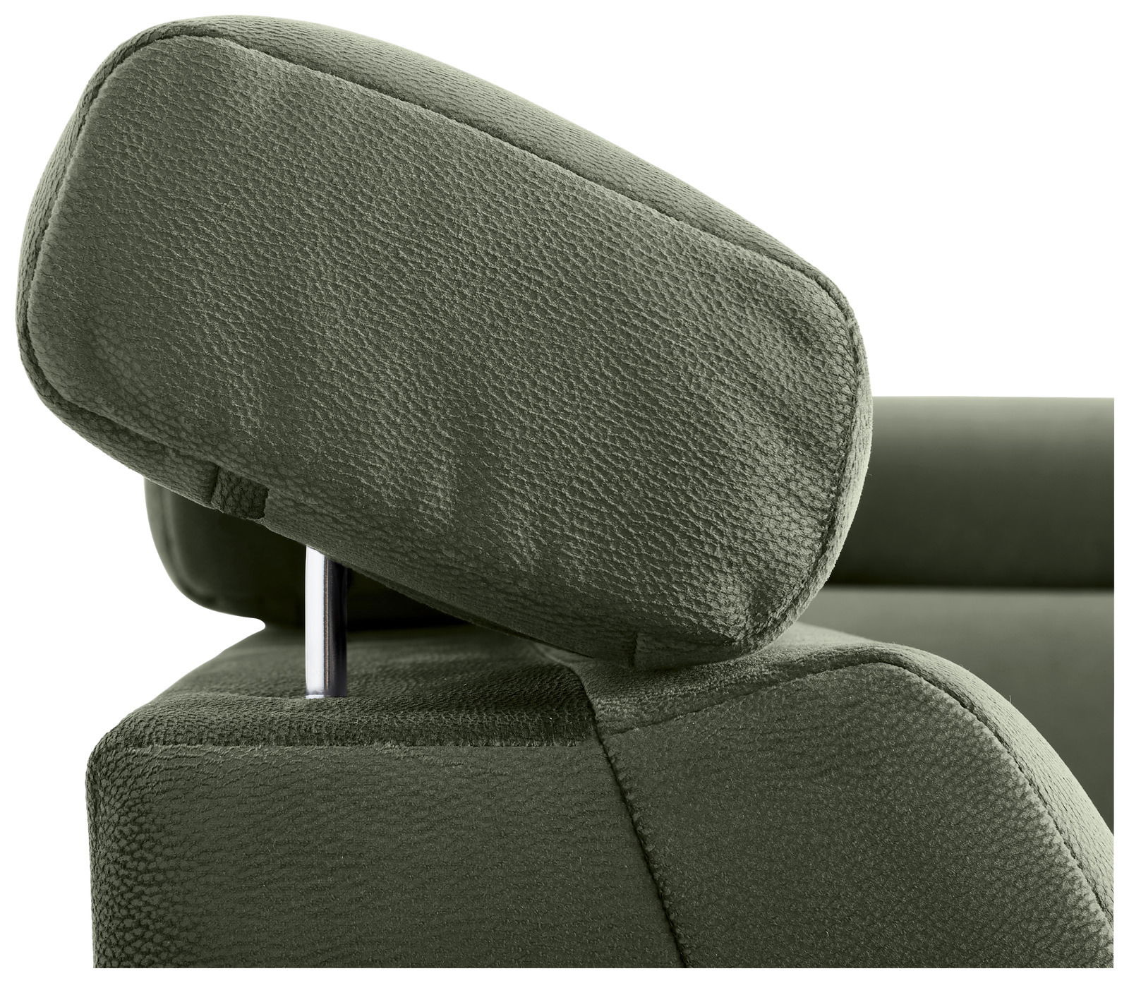Grüne Kopfstütze eines Sofas aus der Seitenperspektive