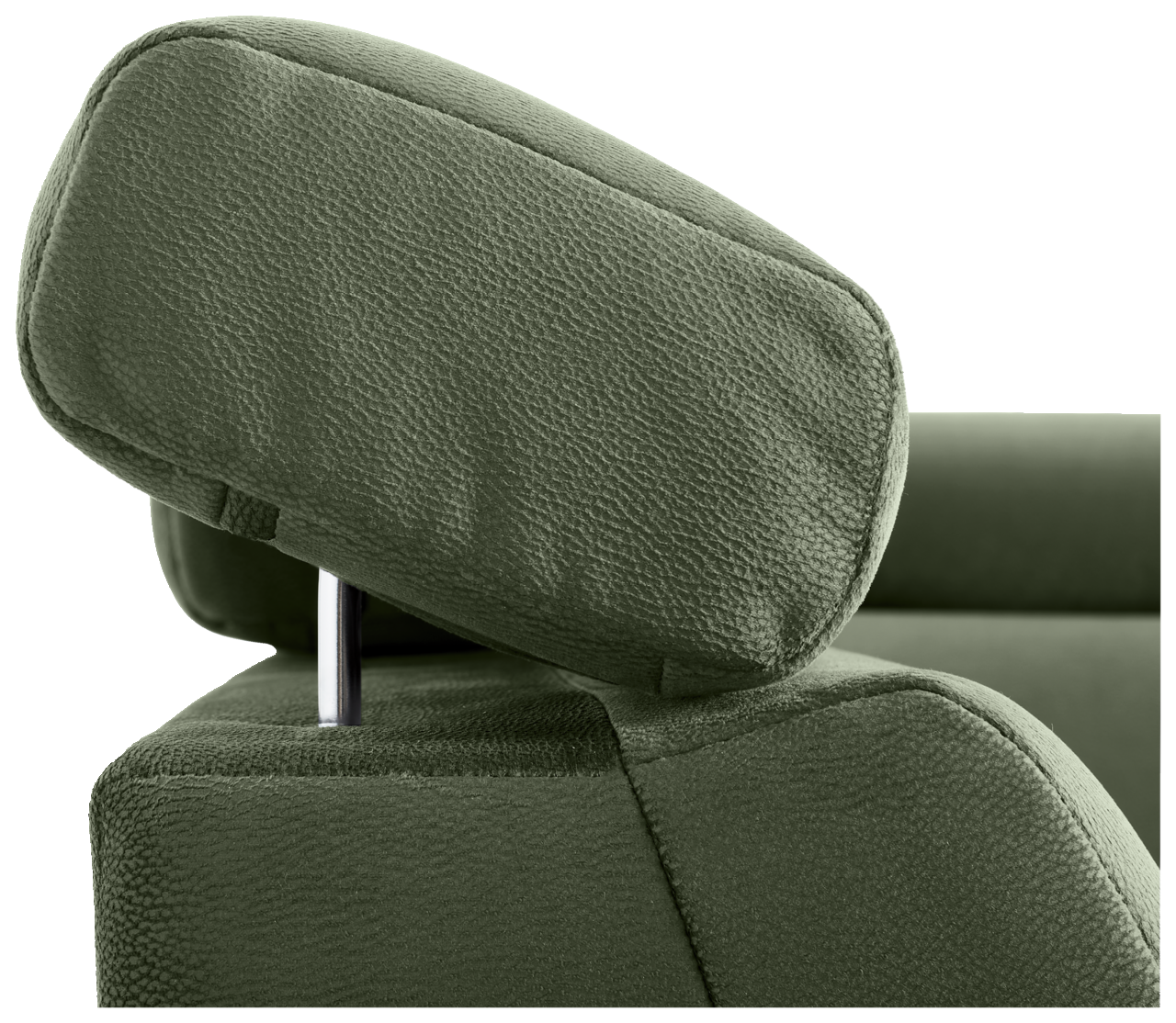 Grüne Kopfstütze eines Sofas aus der Seitenperspektive
