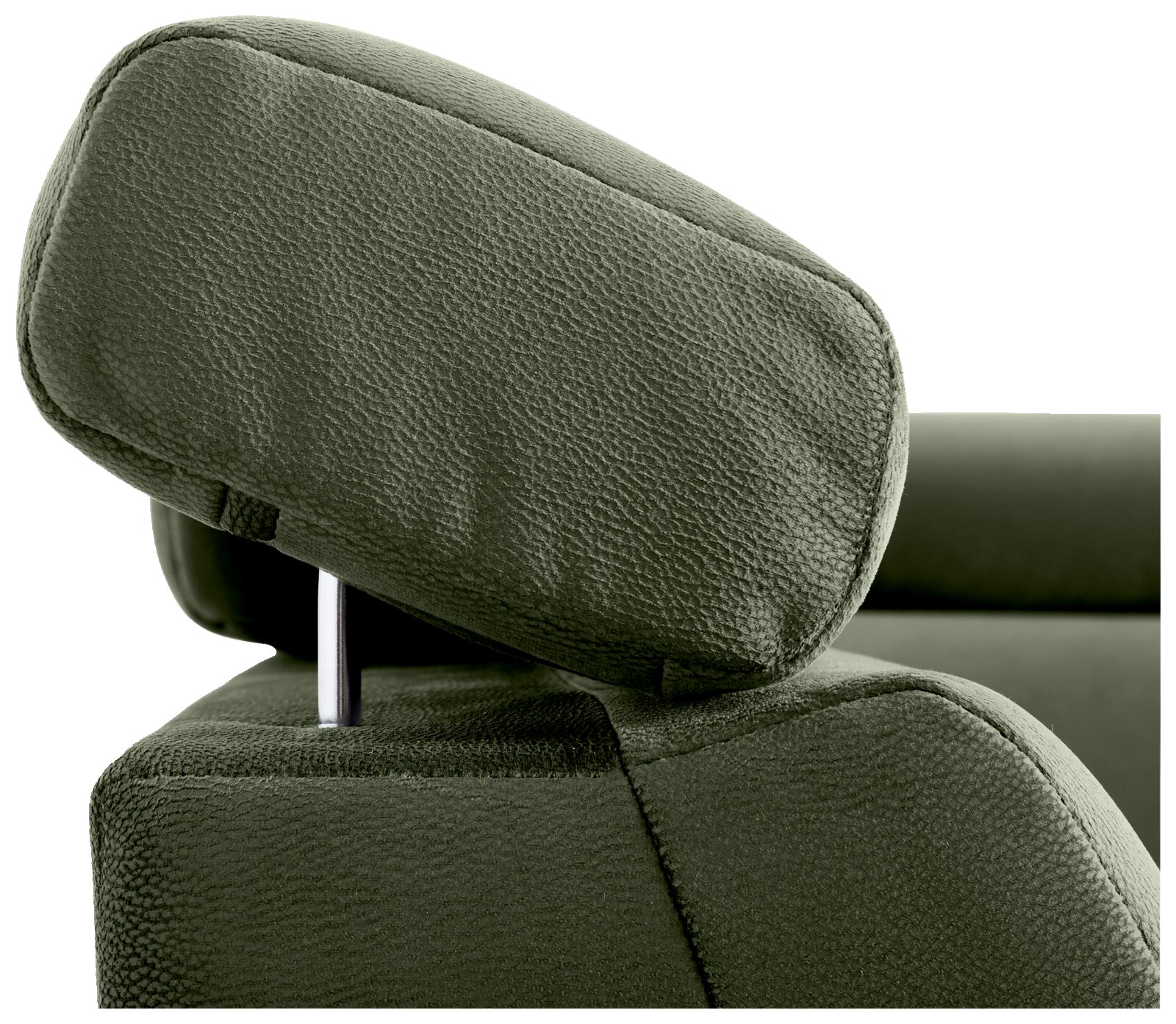 Grüne Kopfstütze eines Sofas aus der Seitenperspektive
