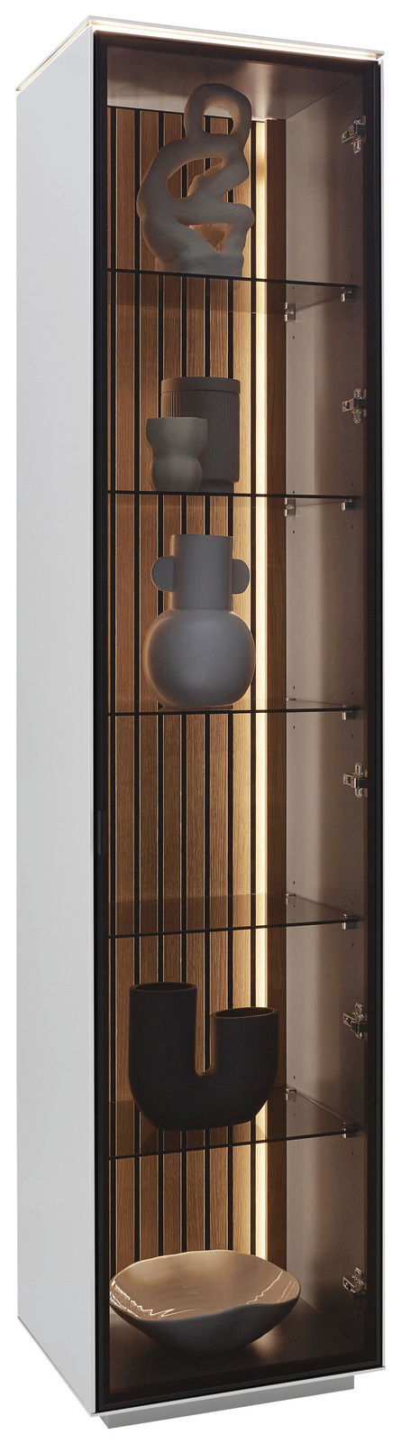 Dieter Knoll Vitrine RIANI Vitrine mit Glasregalen und dekorativen Objekten, seitliche Perspektive