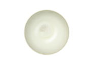 Ansicht von oben auf einen cremefarbenen Teller mit leicht gesprenkeltem Design.