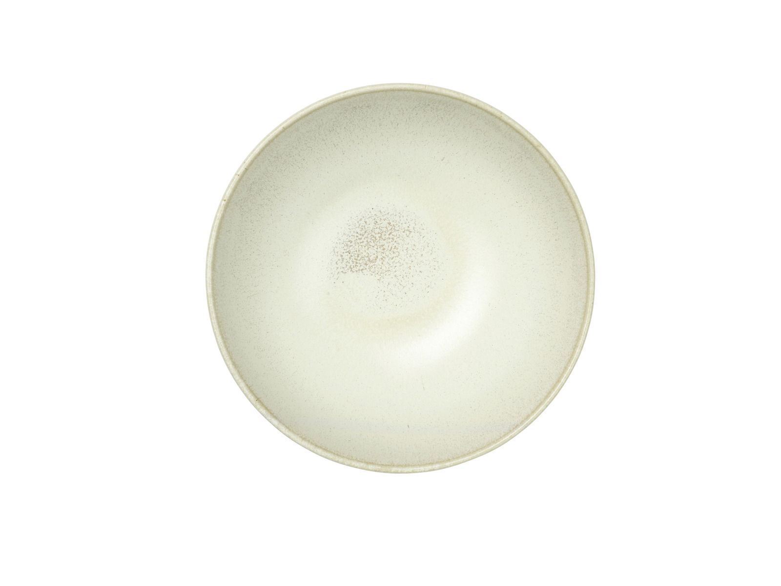 Ansicht von oben auf einen cremefarbenen Teller mit leicht gesprenkeltem Design.
