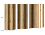Akustikpaneel aus Holz mit vertikalen Streifen, Maße 80 cm x 40 cm x 2 cm, Vorderansicht.