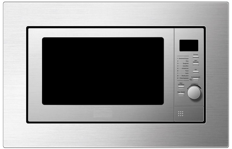 Eingebaute Mikrowelle in Edelstahloptik, frontale Ansicht