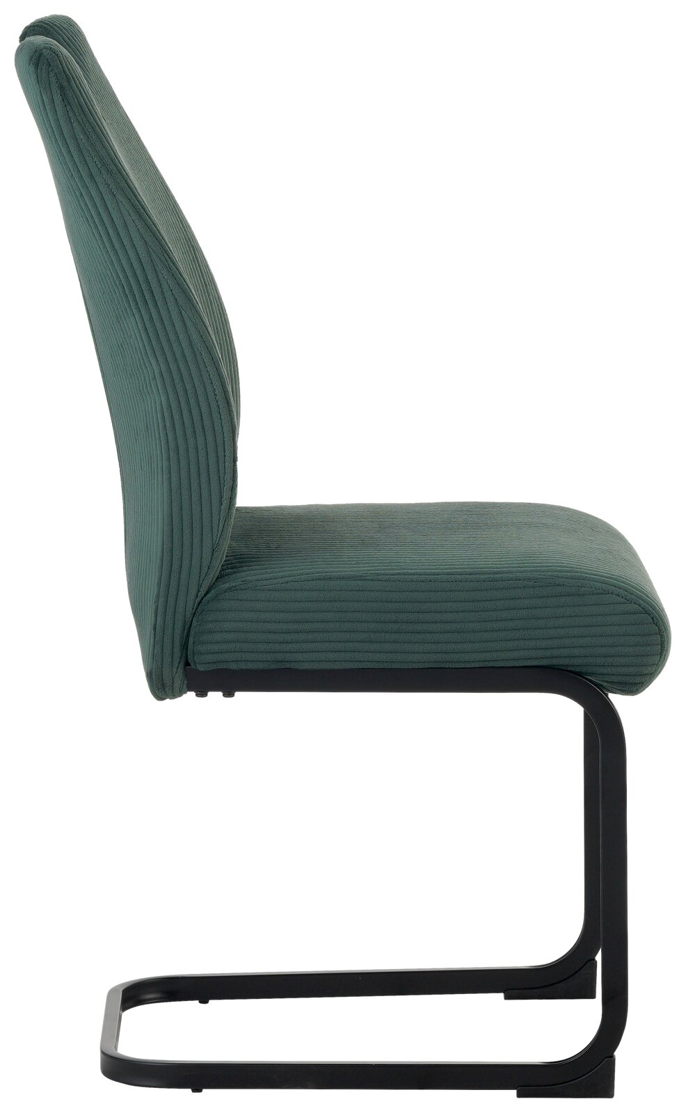 Seitenansicht eines grünen Schwingstuhls mit schwarzem Metallgestell