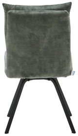 Rückansicht eines grünen Stuhls mit schwarzem Metallgestell