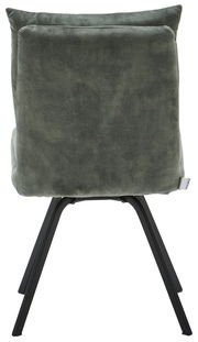 Rückansicht eines grünen Stuhls mit schwarzem Metallgestell