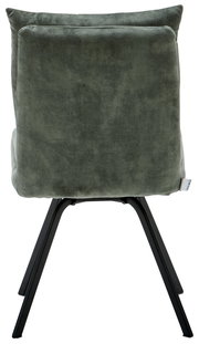 Rückansicht eines grünen Stuhls mit schwarzem Metallgestell