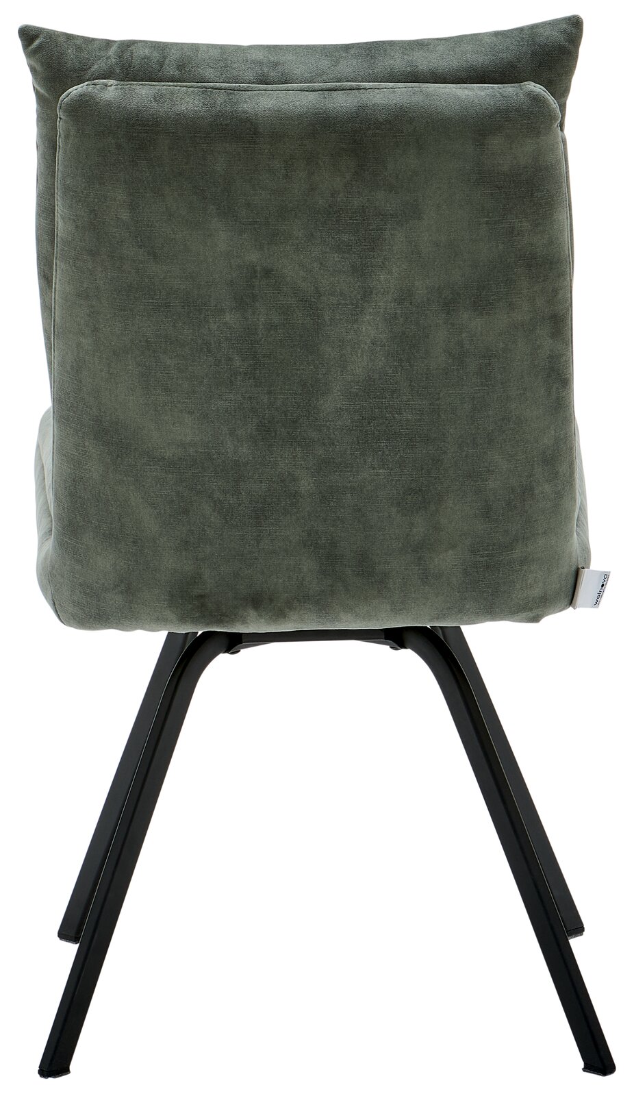 Rückansicht eines grünen Stuhls mit schwarzem Metallgestell