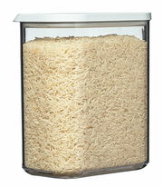 Vorratsdose Modula 1500 ml mit weißem Deckel, gefüllt mit Reis, aus der Frontalperspektive