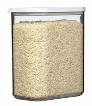 Vorratsdose Modula 1500 ml mit weißem Deckel, gefüllt mit Reis, aus der Frontalperspektive