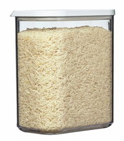 Vorratsdose Modula 1500 ml mit weißem Deckel, gefüllt mit Reis, aus der Frontalperspektive