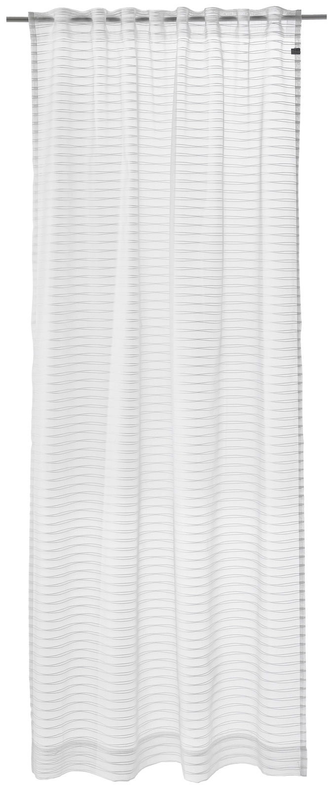 JOOP! Dekoschal J!WATERLINE Weißer Dekoschal mit feinen horizontalen Linien, frontal aufgenommen.