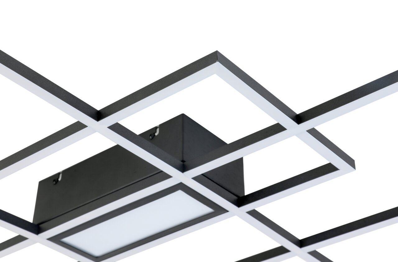 Moderne LED-Deckenleuchte mit geometrischem Design, seitliche Perspektive