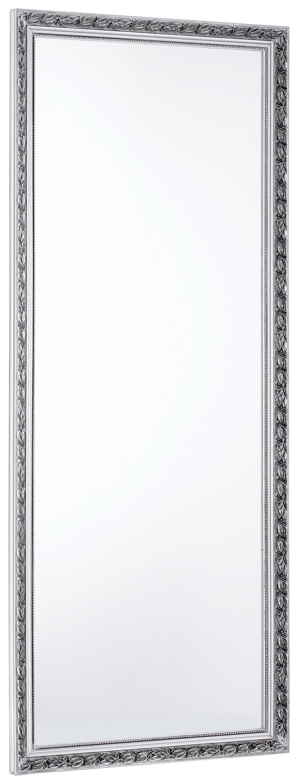 Großer rechteckiger Spiegel mit dekorativem Rahmen, seitliche Perspektive