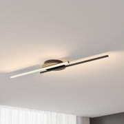 Moderne LED-Deckenleuchte mit zwei langen, schmalen Leuchtstreifen, seitliche Perspektive