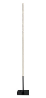 Slanke led-staande lamp met rechthoekige voet, gezien van voren.