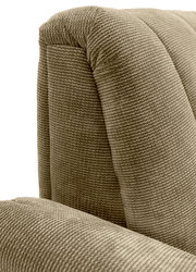 Nahaufnahme einer beige gestreiften Polsterung einer 2er-Sitzbank, seitliche Perspektive